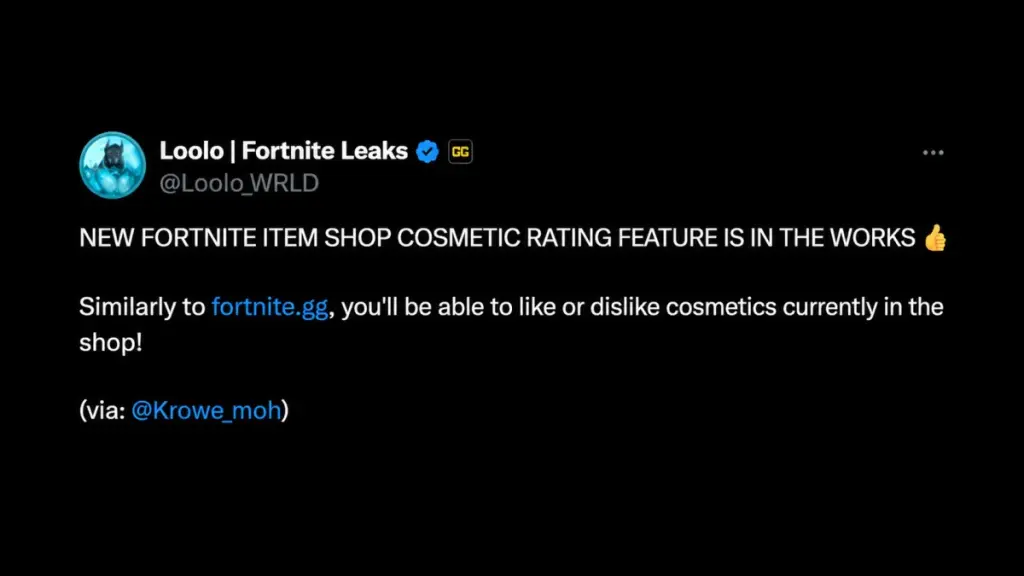Tweet hablando sobre el nuevo sistema de calificación en Fortnite