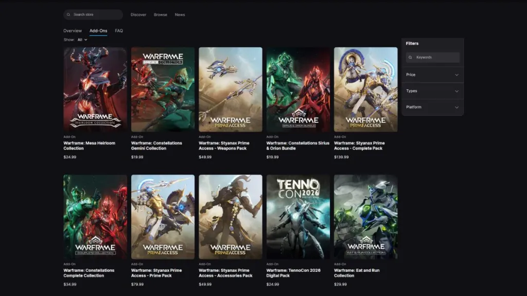 Warframe add‑ons para obtener la skin Excalibur gratis en la Epic Games Store
