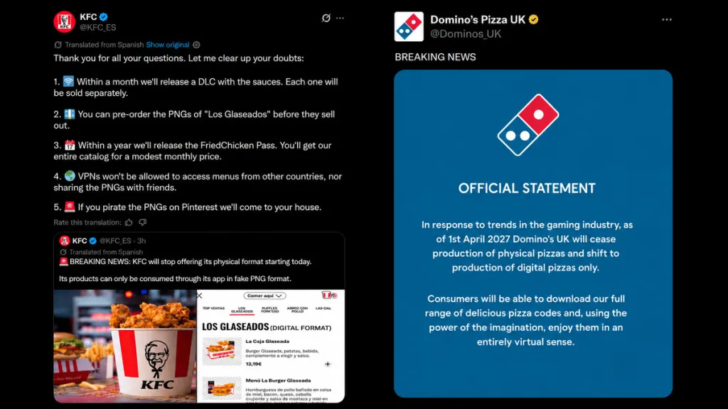 Domino y KFC en la crítica digital de Sony