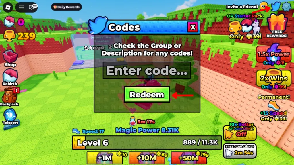 Proceso de canje de códigos en +1 Magic Evolution