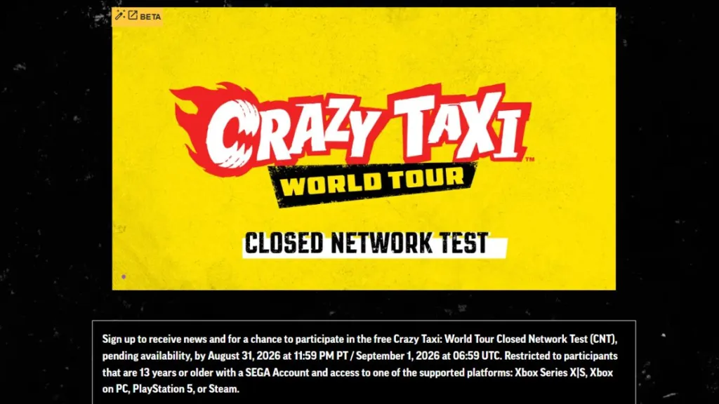 Crazy Taxi World Tour Closed Multiplayer Network Test Sign Up Page