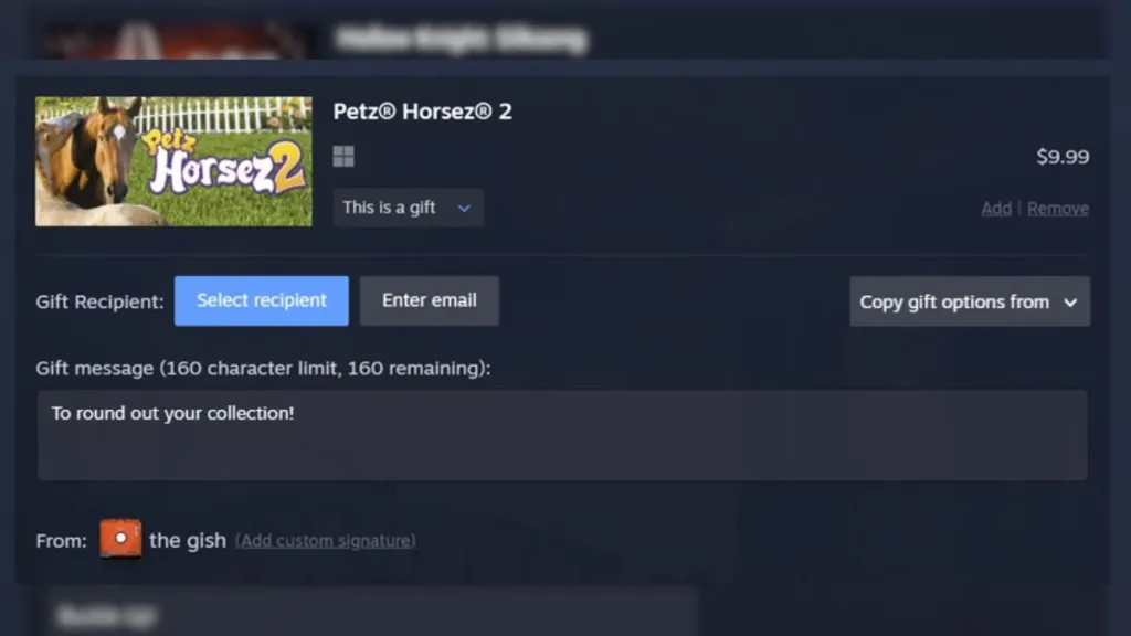 Steam gifting through email