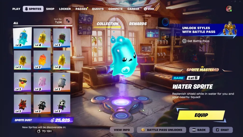 Water Sprite visible en una sala de bots