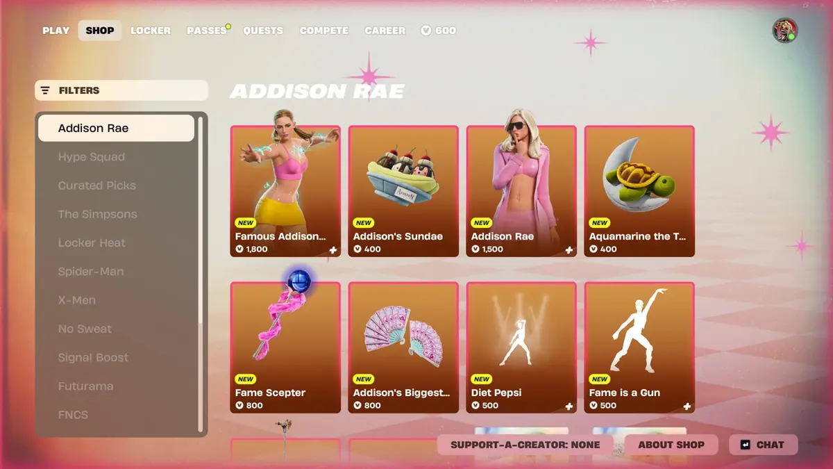 Addison Rae en la tienda del juego