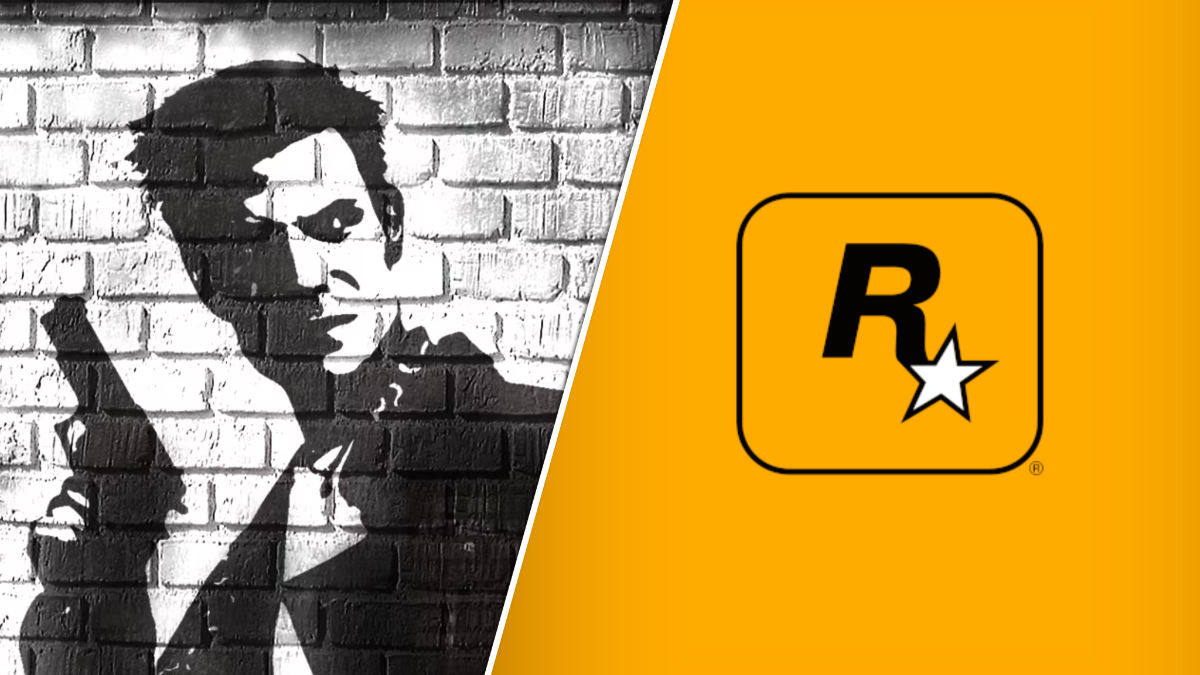 The original Max Payne cover (left), Rockstar logo on a yellow background (right).