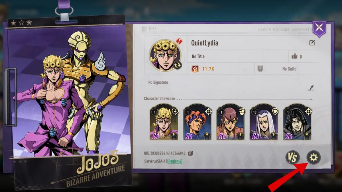 Menú de configuración en JoJo's Bizarre Adventures Golden Spirits