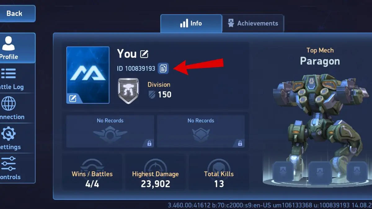 ID de jugador de Mech Arena