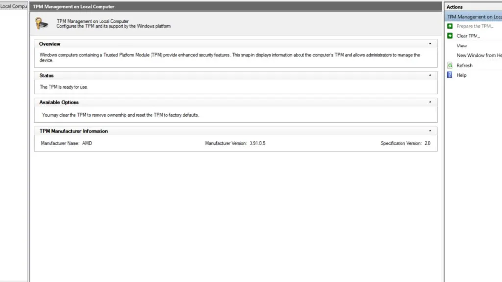 Menú de administración de TPM