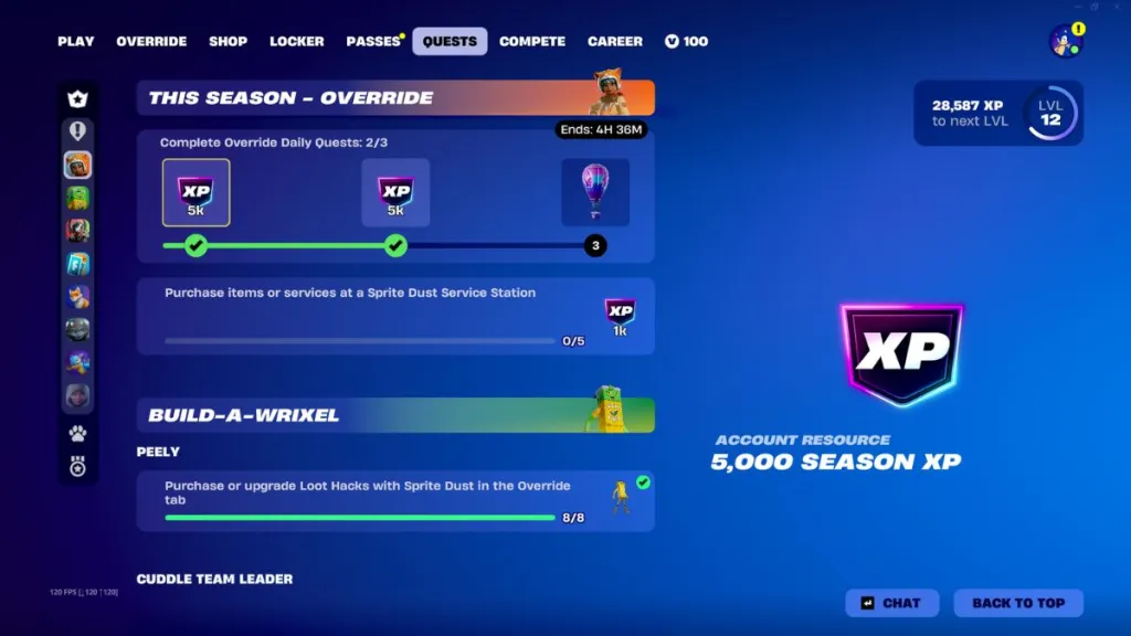 Quests Override en Fortnite Chapter 7 Season 4