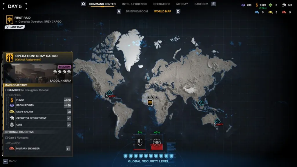 Rainbow 6 Tactics Home Base and World Map