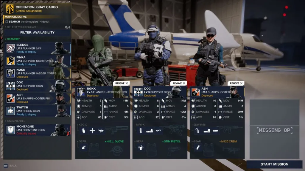 Rainbow 6 Tactics Operator selection
