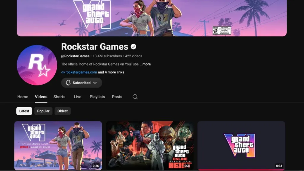 Rockstar Games YouTube Channel
