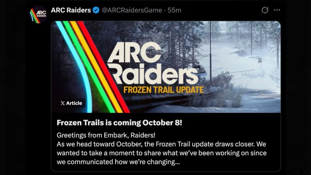 Arc Raiders Frozen Trail update release date announced