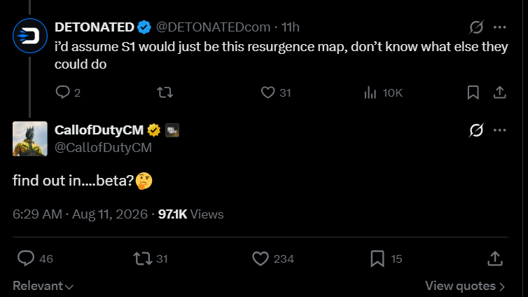 Captura de la publicación oficial del equipo comunitario de Call of Duty revelando el nuevo mapa en X.