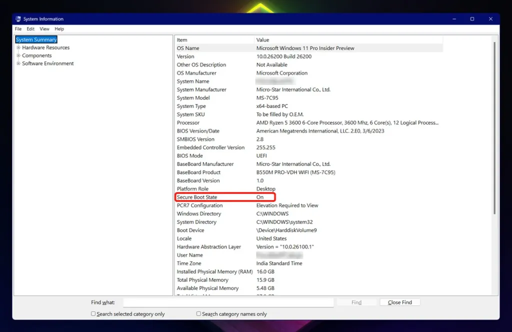 Estado de Secure Boot en Información del Sistema