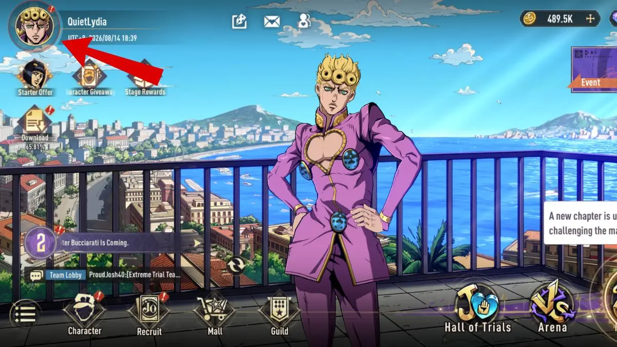 Seleccionar perfil en JoJo's Bizarre Adventure Golden Spirits