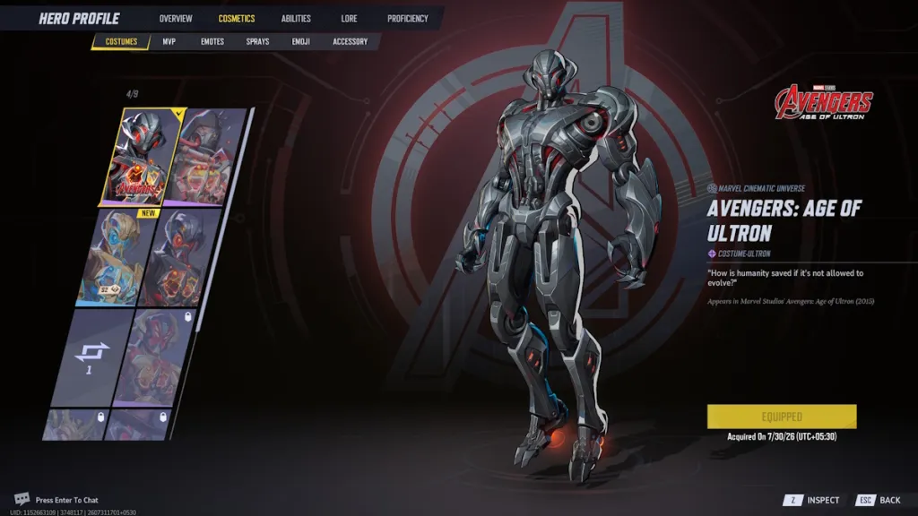 Ultron Avengers Age of Ultron Skin in Marvel Rivals