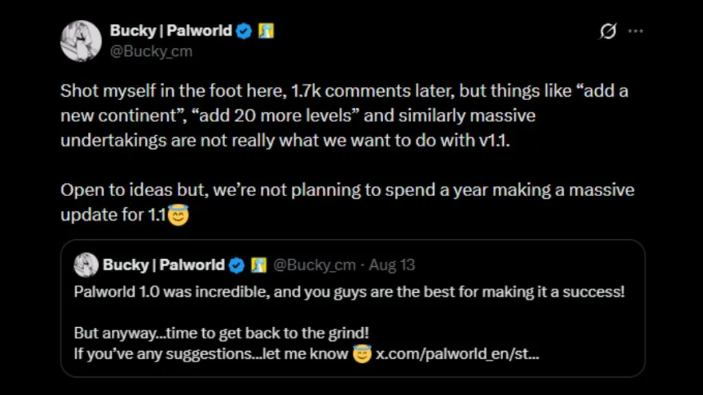 Palworld Dev Comment on Update Version 1.1