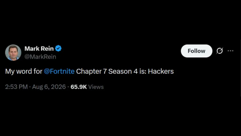 Mark Rein X post about the Fortnite Chapter 7 Season 4 teaser word