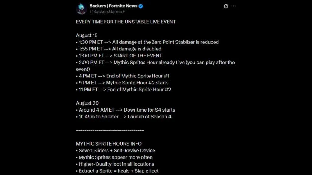 Unstable Story Moment Schedule Fortnite X post