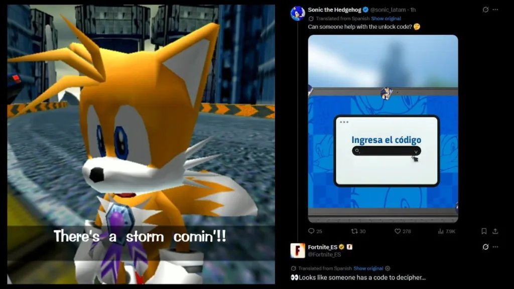 Tails Teaser and Sonic LATAM post for Fortnite