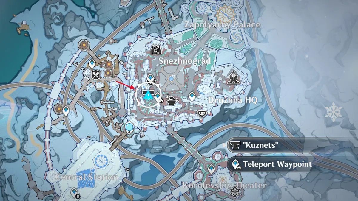 Kuznets Blacksmith location in Genshin Impact Snezhnaya