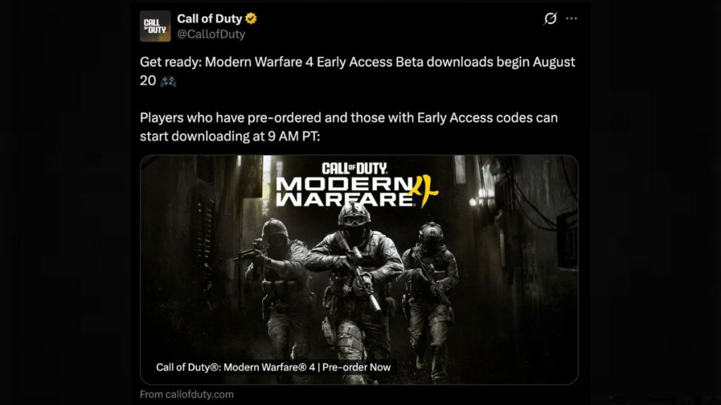 Calendario de descarga de la beta de Modern Warfare 4