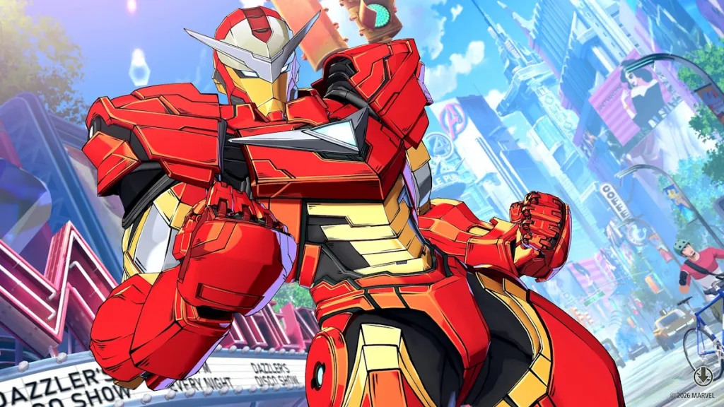 Iron Man hitting his intro animation pose in Marvel Tokon: Fighting Souls.