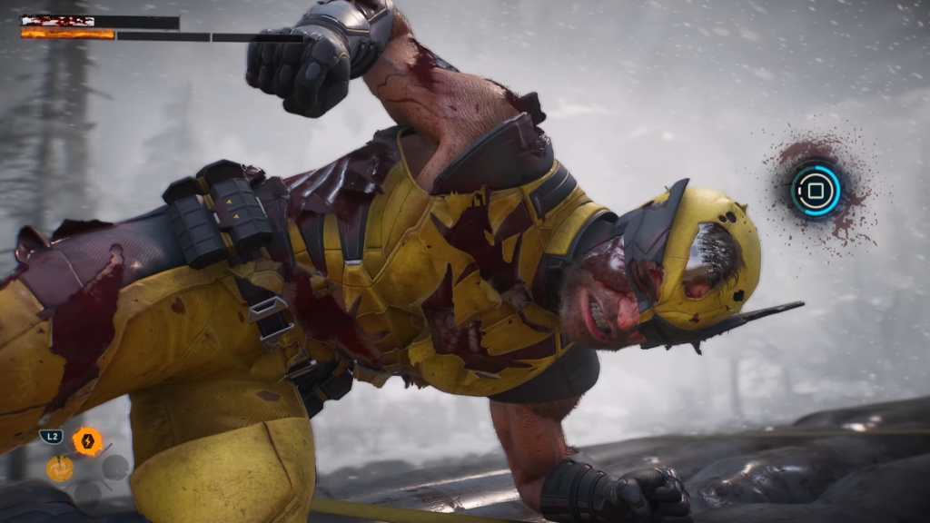 Marvel's Wolverine screenshot featuring Logan's self-healing suit while regenerating