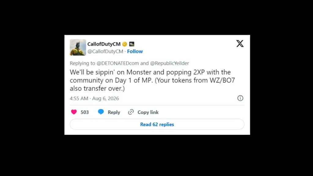 Imagen del tweet del Community Manager de Call of Duty