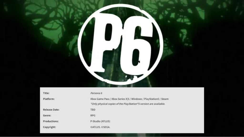 Persona 6 PS5 physical release listing