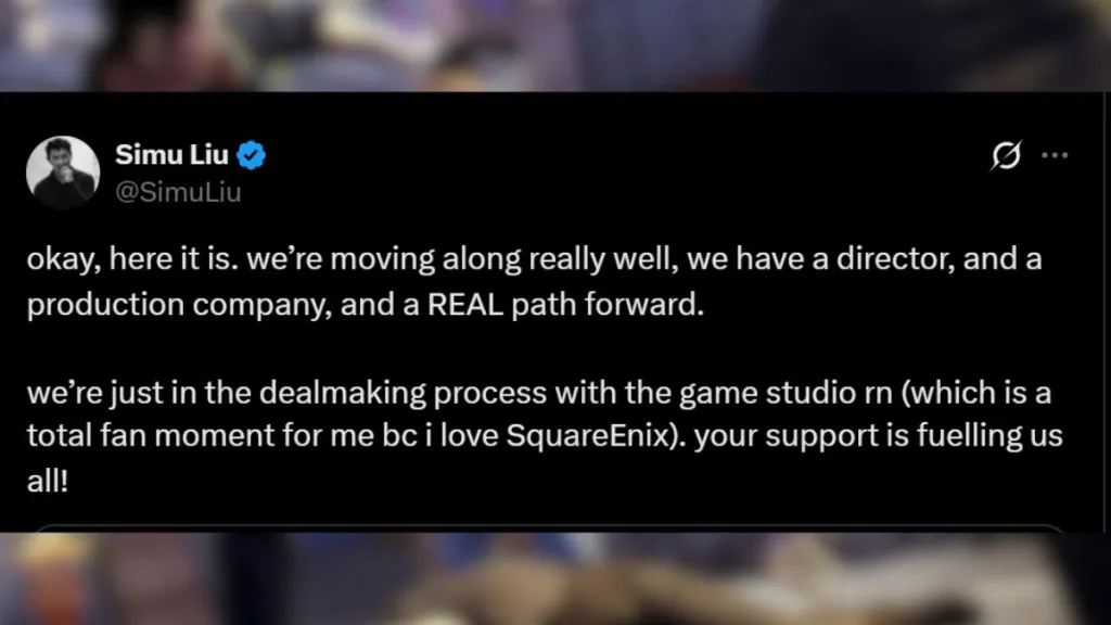 Simu Liu X post on confirming Sleeping Dogs Adaptation hacing a real path