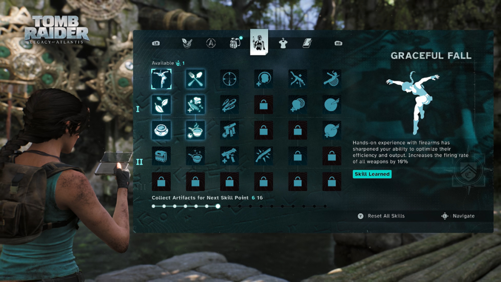 Árbol de habilidades y progresión de Tomb Raider: Legacy of Atlantis.