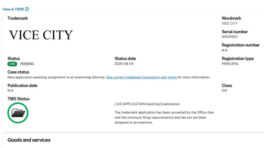 WWE trademark filing on Vice City