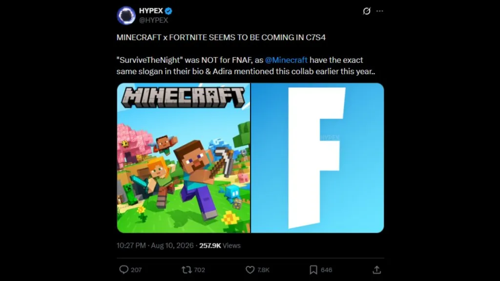 Teaser de la colaboración Fortnite vs. Minecraft